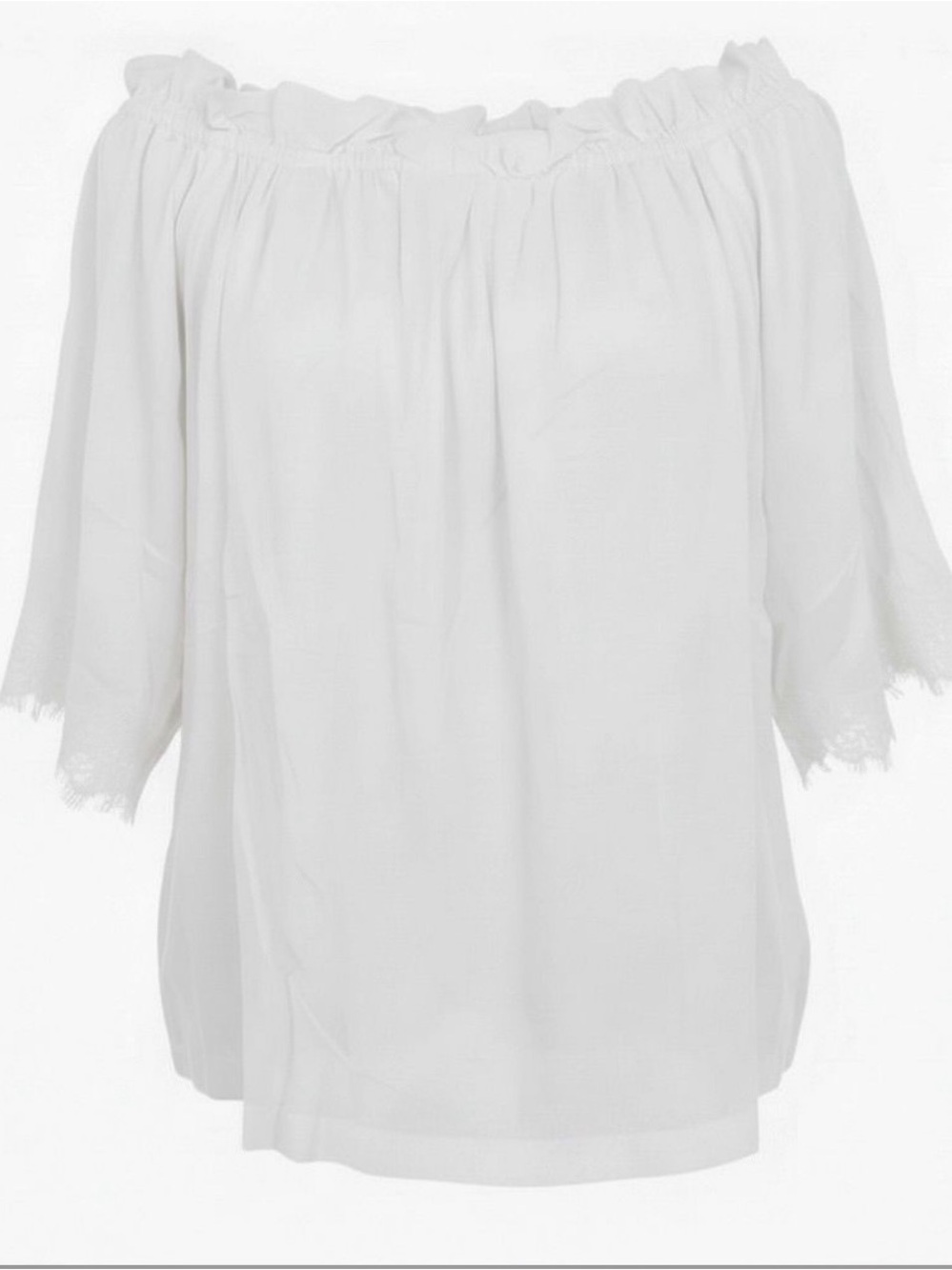 Gold Hawk Rayon/Linen Off the Shoulder SS Top (White)